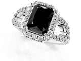 White gold Fancy Black Radiant Cut Cut Diamond Halo Engagement Ring with Open Split Pavé Band_1