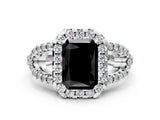 White gold Fancy Black Radiant Cut Cut Diamond Halo Engagement Ring with Open Split Pavé Band