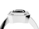 White gold Fancy Black Radiant Cut-Cut Diamond Halo Engagement Ring with Pave Band and Prong Setting_4