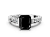 White gold Fancy Black Radiant Cut Cut Diamond Milgrain Pave Band Four-Prong Setting Ring_15