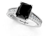 White gold Fancy Black Radiant Cut Cut Diamond Milgrain Pave Band Four-Prong Setting Ring_16