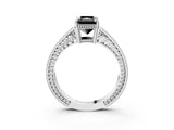 White gold Fancy Black Radiant Cut Cut Diamond Milgrain Pave Band Four-Prong Setting Ring_18