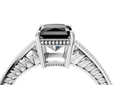 White gold Fancy Black Radiant Cut Cut Diamond Milgrain Pave Band Four-Prong Setting Ring_19