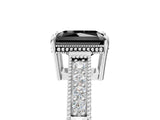 White gold Fancy Black Radiant Cut Cut Diamond Milgrain Pave Band Four-Prong Setting Ring_20