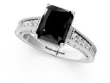 White gold Fancy Black Radiant Cut Cut Diamond Milgrain Pave Band Four-Prong Setting Ring_22