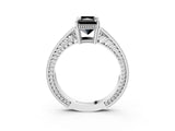 White gold Fancy Black Radiant Cut Cut Diamond Milgrain Pave Band Four-Prong Setting Ring_24