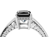 White gold Fancy Black Radiant Cut Cut Diamond Milgrain Pave Band Four-Prong Setting Ring_25