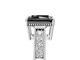 White gold Fancy Black Radiant Cut Cut Diamond Milgrain Pave Band Four-Prong Setting Ring_26