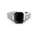 White gold Fancy Black Radiant Cut Cut Diamond Pavé Band Solitaire with Four-Prong Setting