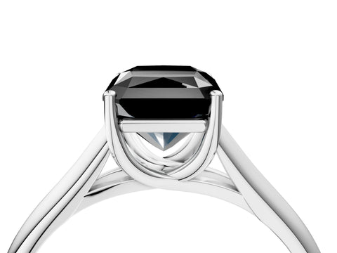 White gold Fancy Black Radiant Cut Cut Diamond Solitaire Engagement Ring with Tapered Plain Band and Four-Prong Setting_16