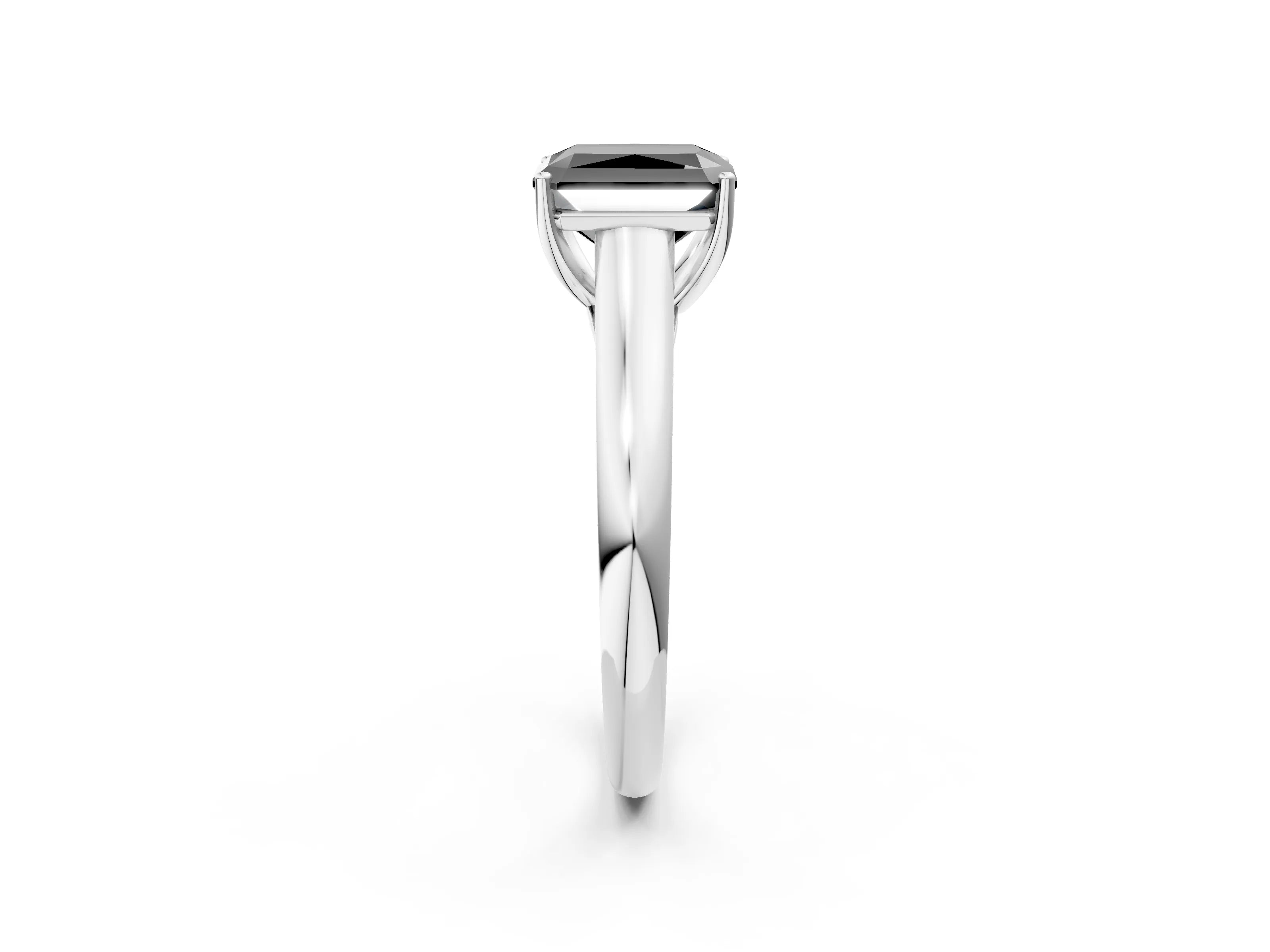 White gold Fancy Black Radiant Cut Cut Diamond Solitaire Engagement Ring with Tapered Plain Band and Four-Prong Setting_2