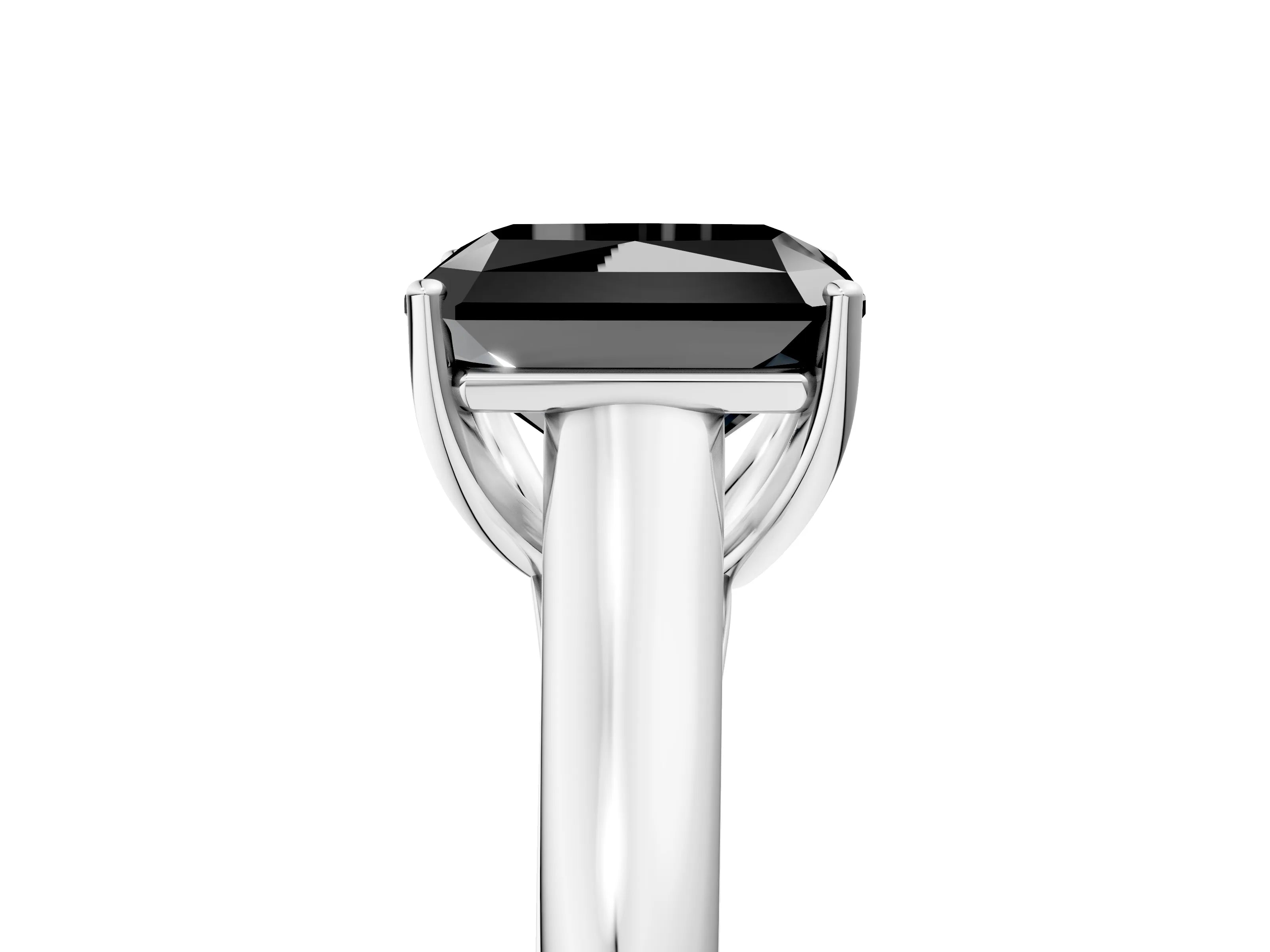 White gold Fancy Black Radiant Cut Cut Diamond Solitaire Engagement Ring with Tapered Plain Band and Four-Prong Setting_5