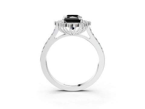 White gold Fancy Black Radiant Cut Cut Diamond Sunburst Halo Engagement Ring with Pavé Band_15