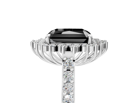 White gold Fancy Black Radiant Cut Cut Diamond Sunburst Halo Engagement Ring with Pavé Band_17