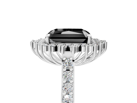 White gold Fancy Black Radiant Cut Cut Diamond Sunburst Halo Engagement Ring with Pavé Band_5