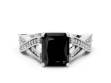 White gold Fancy Black Radiant Cut Cut Diamond Twisted Band with Milgrain Pave Setting and Four-Prong Setting