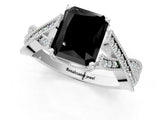 White gold Fancy Black Radiant Cut Cut Diamond Twisted Band with Milgrain Pave Setting and Four-Prong Setting_1