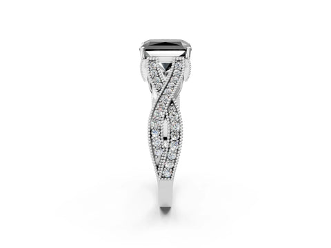 White gold Fancy Black Radiant Cut Cut Diamond Twisted Band with Milgrain Pave Setting and Four-Prong Setting_15