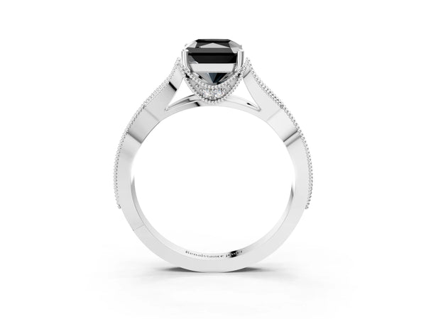 White Gold Radiant Cut Graduated Pave Twist Engagement Ring Setting for Black Center