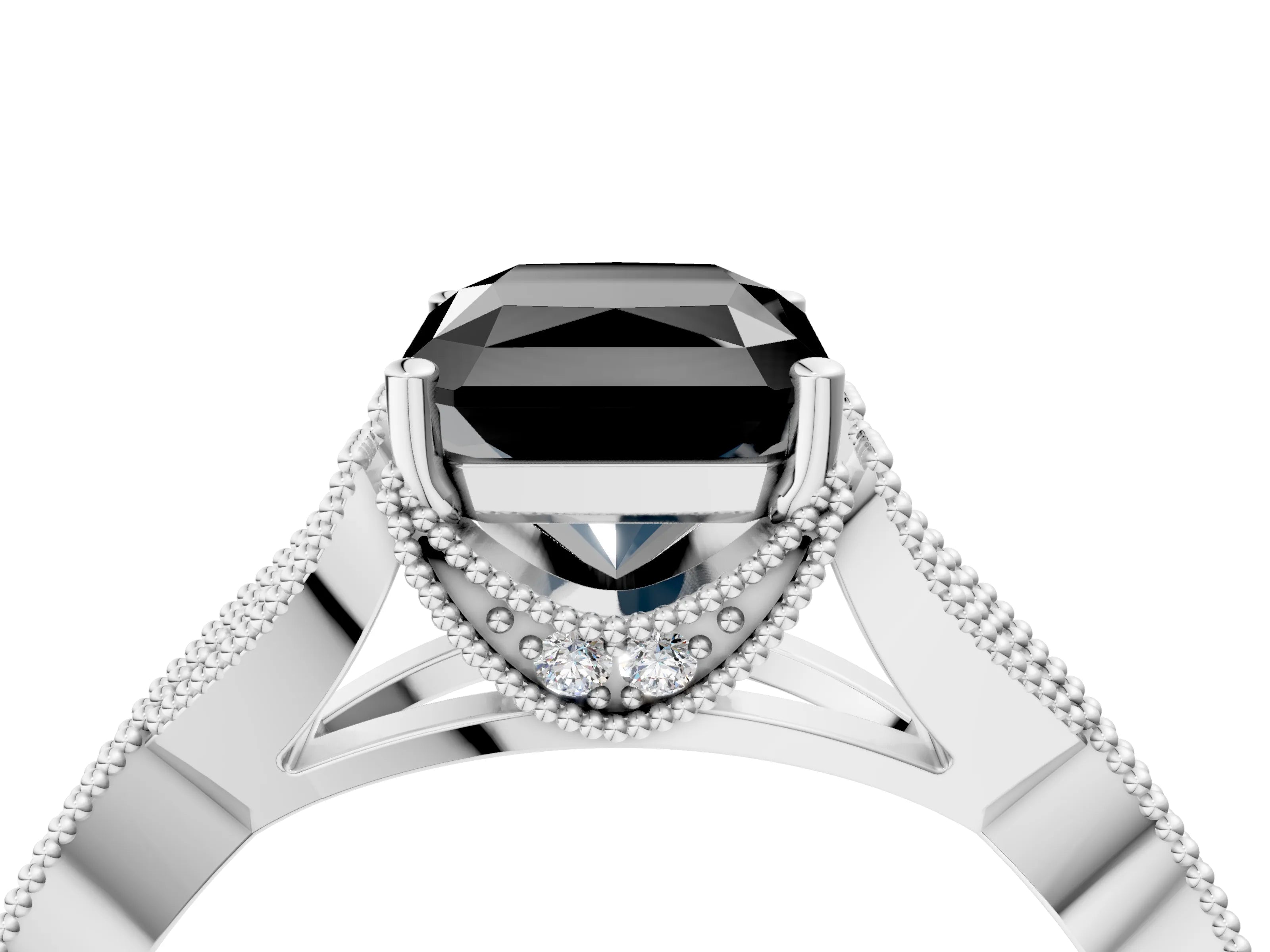 White gold Fancy Black Radiant Cut Cut Diamond Twisted Band with Milgrain Pave Setting and Four-Prong Setting_17