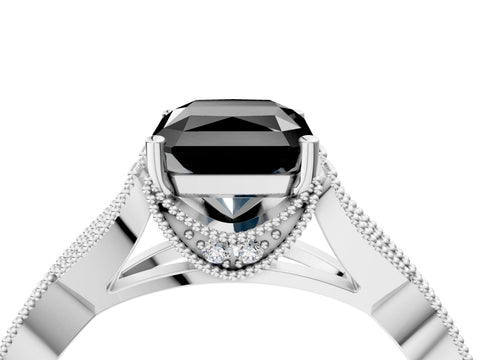 White gold Fancy Black Radiant Cut Cut Diamond Twisted Band with Milgrain Pave Setting and Four-Prong Setting_5