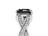 White gold Fancy Black Radiant Cut Cut Diamond Twisted Band with Milgrain Pave Setting and Four-Prong Setting_5