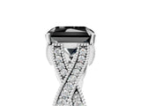 White gold Fancy Black Radiant Cut Cut Diamond Twisted Band with Milgrain Pave Setting and Four-Prong Setting_6