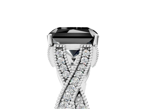 White gold Fancy Black Radiant Cut Cut Diamond Twisted Band with Milgrain Pave Setting and Four-Prong Setting_6
