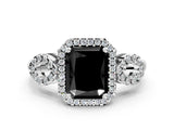 White gold Fancy Black Radiant Cut Cut Halo Diamond Infinity Band with Four-Prong Setting
