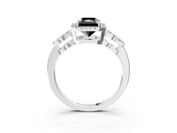 White Gold Radiant Cut Pave Infinity Halo Engagement Ring Setting for Black Center