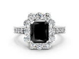 White gold Fancy Black Radiant Cut Cut Halo Diamond Pavé Engagement Ring with Milgrain Detailing_12
