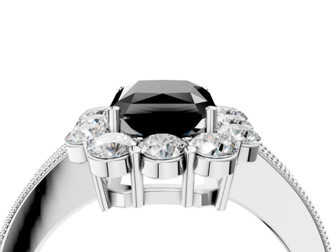 White gold Fancy Black Radiant Cut Cut Halo Diamond Pavé Engagement Ring with Milgrain Detailing_16