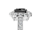 White gold Fancy Black Radiant Cut Cut Halo Diamond Pavé Engagement Ring with Milgrain Detailing_17