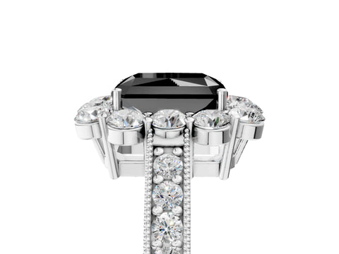 White gold Fancy Black Radiant Cut Cut Halo Diamond Pavé Engagement Ring with Milgrain Detailing_17