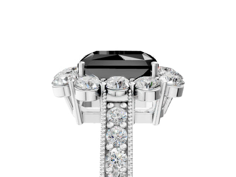 White gold Fancy Black Radiant Cut Cut Halo Diamond Pavé Engagement Ring with Milgrain Detailing_5