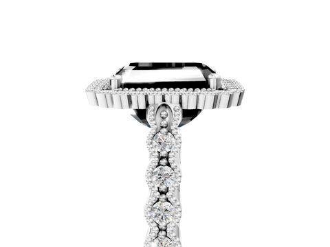 White gold Fancy Black Radiant Cut Cut Halo Pavé Solitaire Ring with Milgrain Band_17