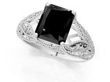 White gold Fancy Black Radiant Cut Cut Milgrain Pave Diamond Engagement Ring with Four-Prong Setting_28