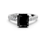 White gold Fancy Black Radiant Cut Cut Pavé Band Solitaire Ring with Four-Prong Setting