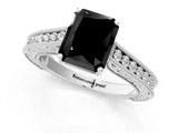 White gold Fancy Black Radiant Cut Cut Pave Band Milgrain Solitaire Ring_1