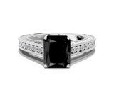 White gold Fancy Black Radiant Cut Cut Pave Band Milgrain Solitaire Ring_19