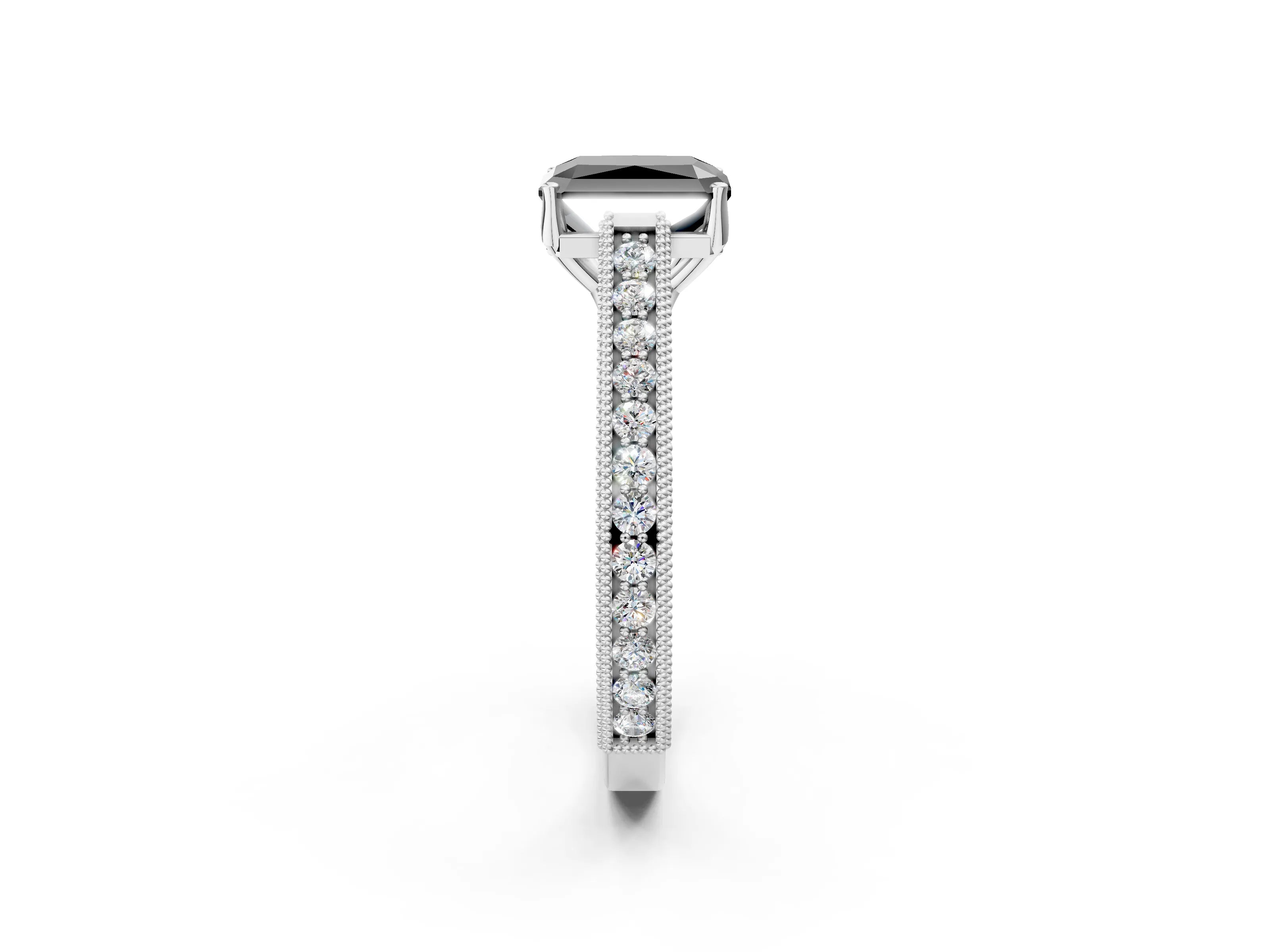 White gold Fancy Black Radiant Cut Cut Pave Band Milgrain Solitaire Ring_2