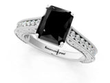 White gold Fancy Black Radiant Cut Cut Pave Band Milgrain Solitaire Ring_20
