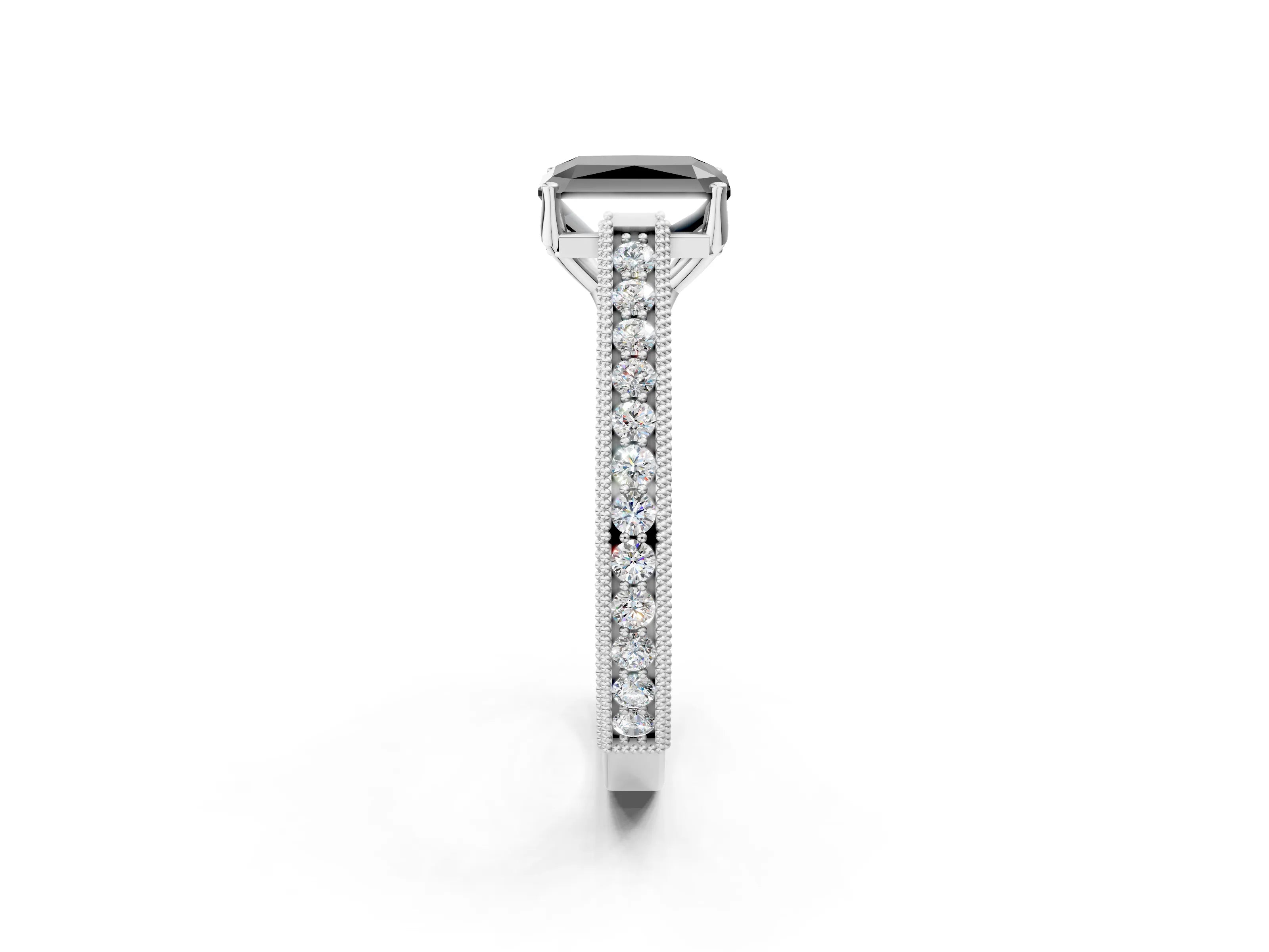 White gold Fancy Black Radiant Cut Cut Pave Band Milgrain Solitaire Ring_20