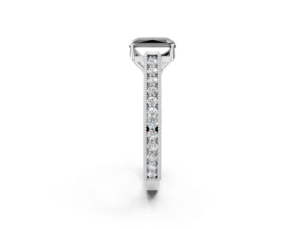 Platinum Radiant Cut Vintage Pave Engagement Ring Setting for Black Center