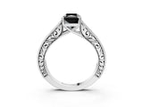 White gold Fancy Black Radiant Cut Cut Pave Band Milgrain Solitaire Ring_22