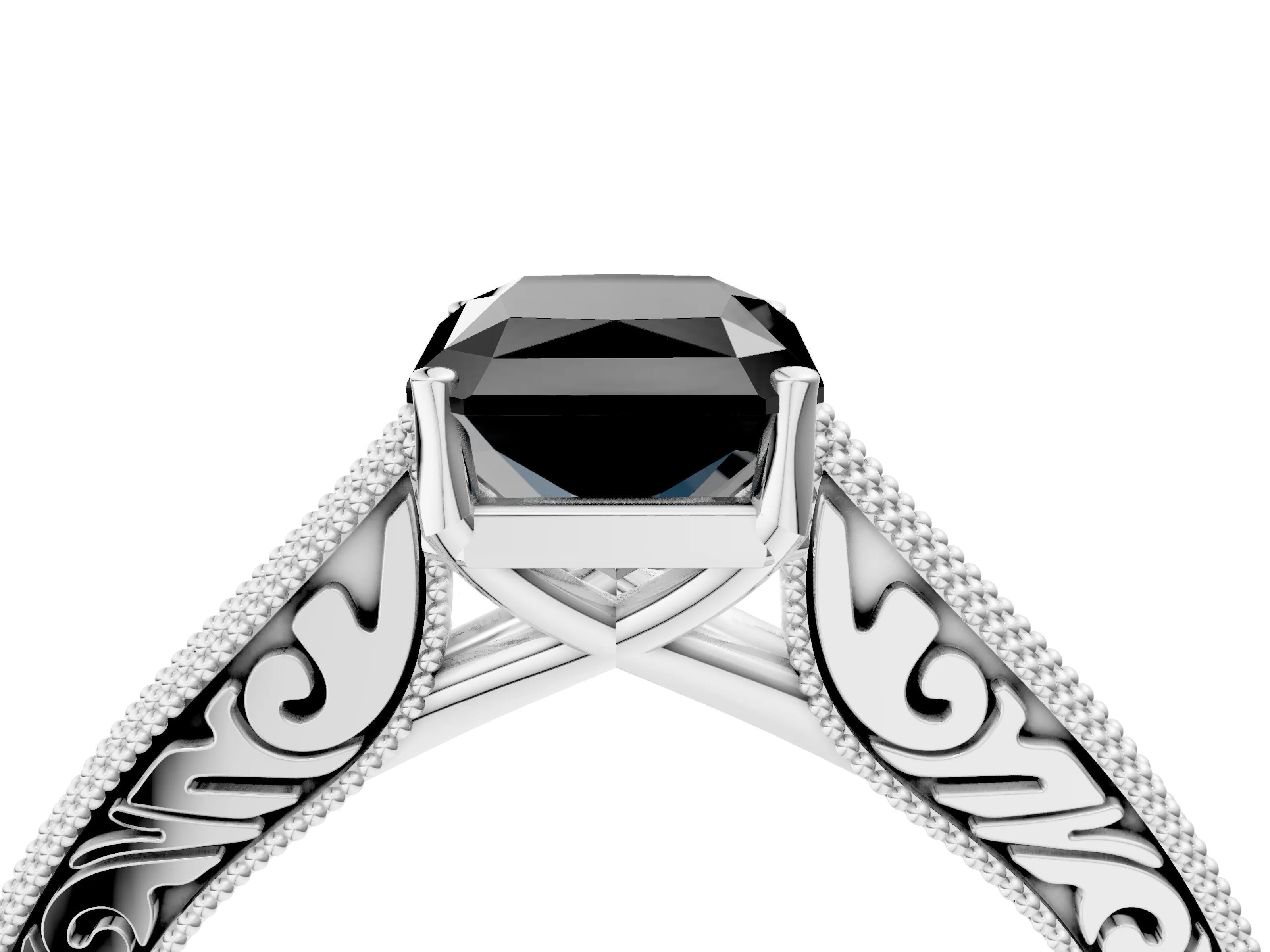 White gold Fancy Black Radiant Cut Cut Pave Band Milgrain Solitaire Ring_22
