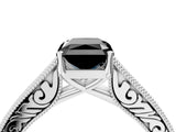 White gold Fancy Black Radiant Cut Cut Pave Band Milgrain Solitaire Ring_23