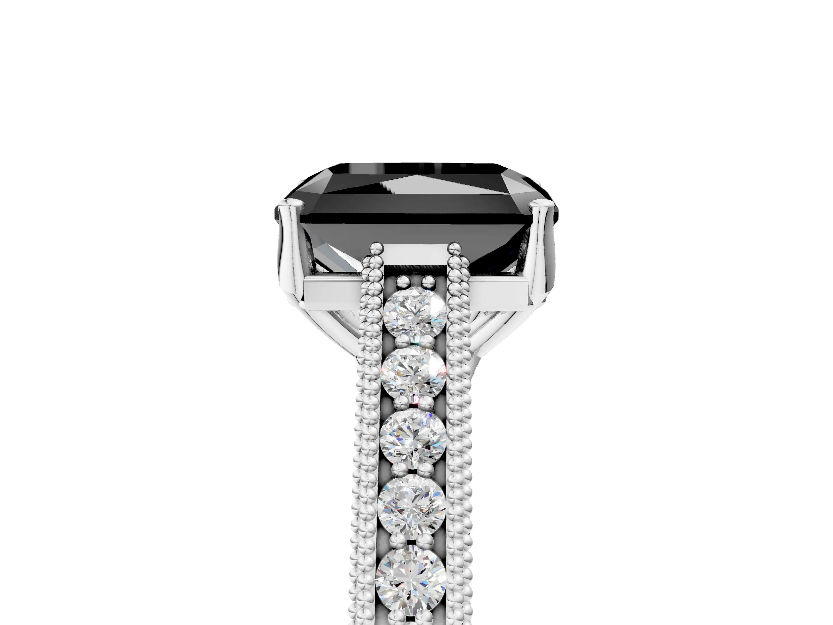 White gold Fancy Black Radiant Cut Cut Pave Band Milgrain Solitaire Ring_24