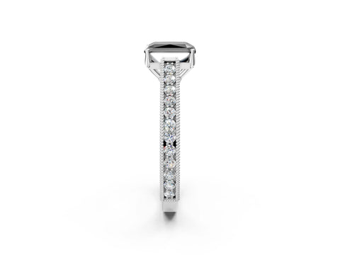 White gold Fancy Black Radiant Cut Cut Pave Band Milgrain Solitaire Ring_2