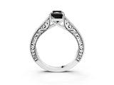 White gold Fancy Black Radiant Cut Cut Pave Band Milgrain Solitaire Ring_3